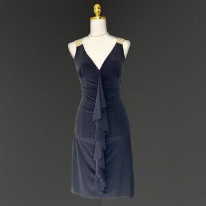 Y2K Gold Sequin & Black Ruffle Dress